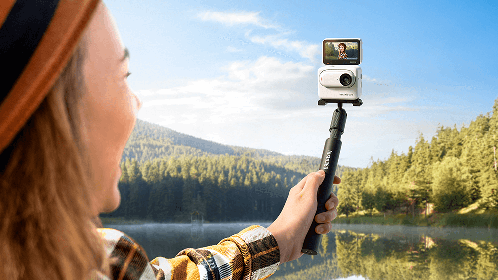  Insta360 GO 3 (128GB) – Small & Lightweight Action Camera,  Portable and Versatile, Hands-Free POV, Multifunctional Action Pod,  Waterproof, Vlog with Extra Long Drone Extendable Selfie Stick and Tripod :  Electronics